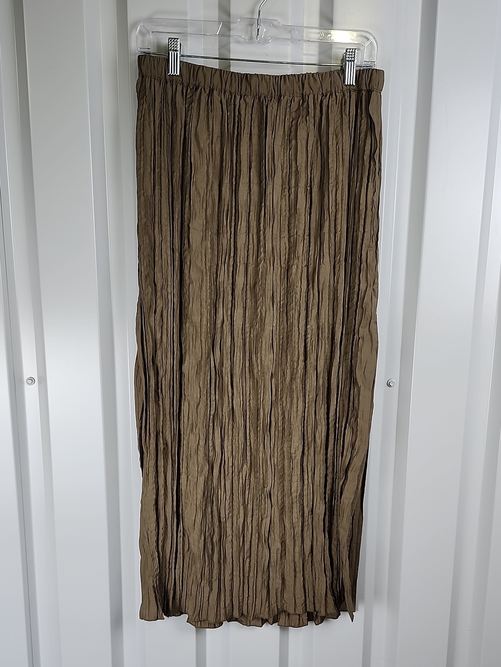 J. Crew Crinkle Midi Skirt Brown Plisse Women's Small NWT Pullon Elastic Waist - Picture 2 of 8